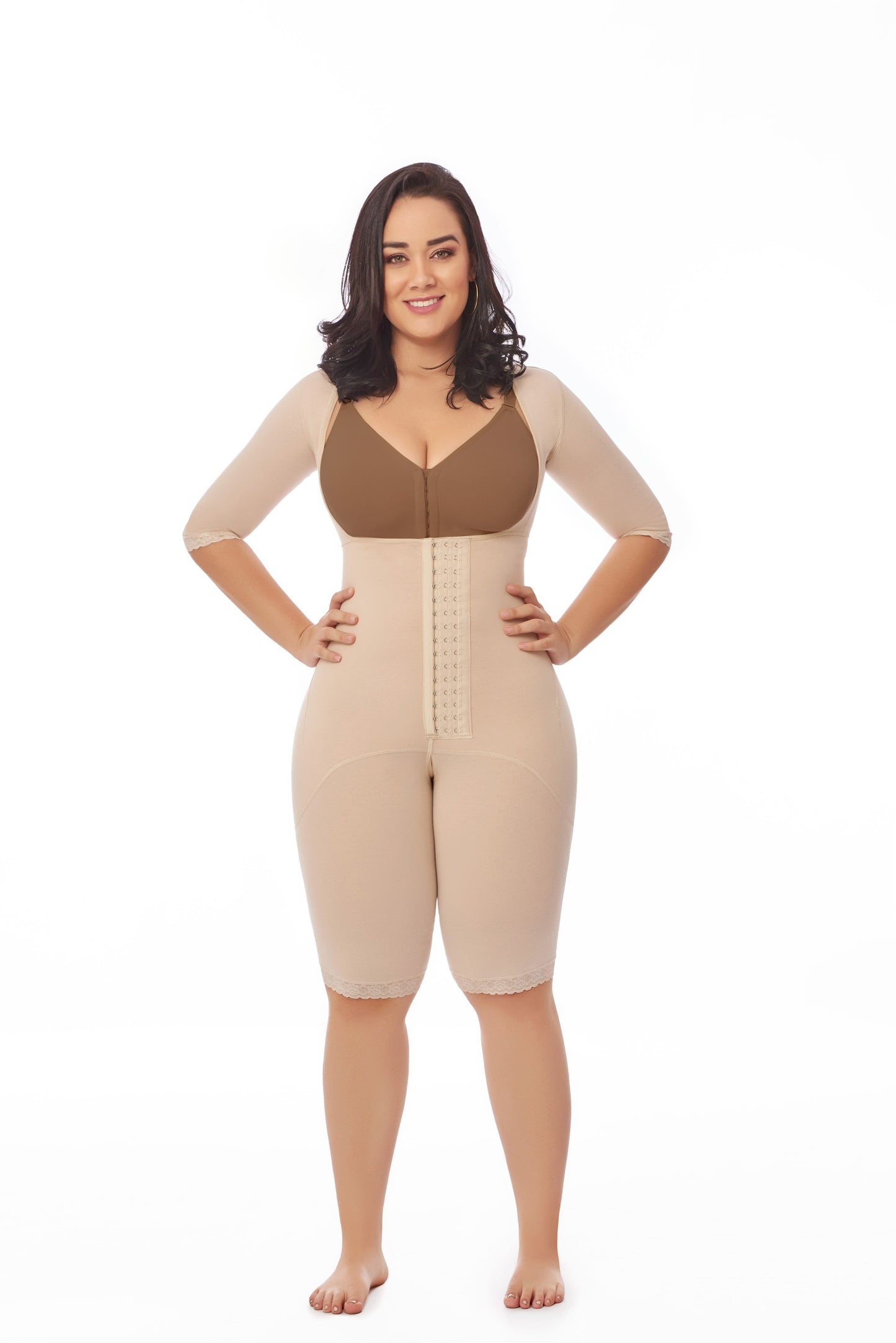 11513 - STAGE 1 BRALESS FULL BODY ABOVE KNEE FAJA WITH SLEEVES