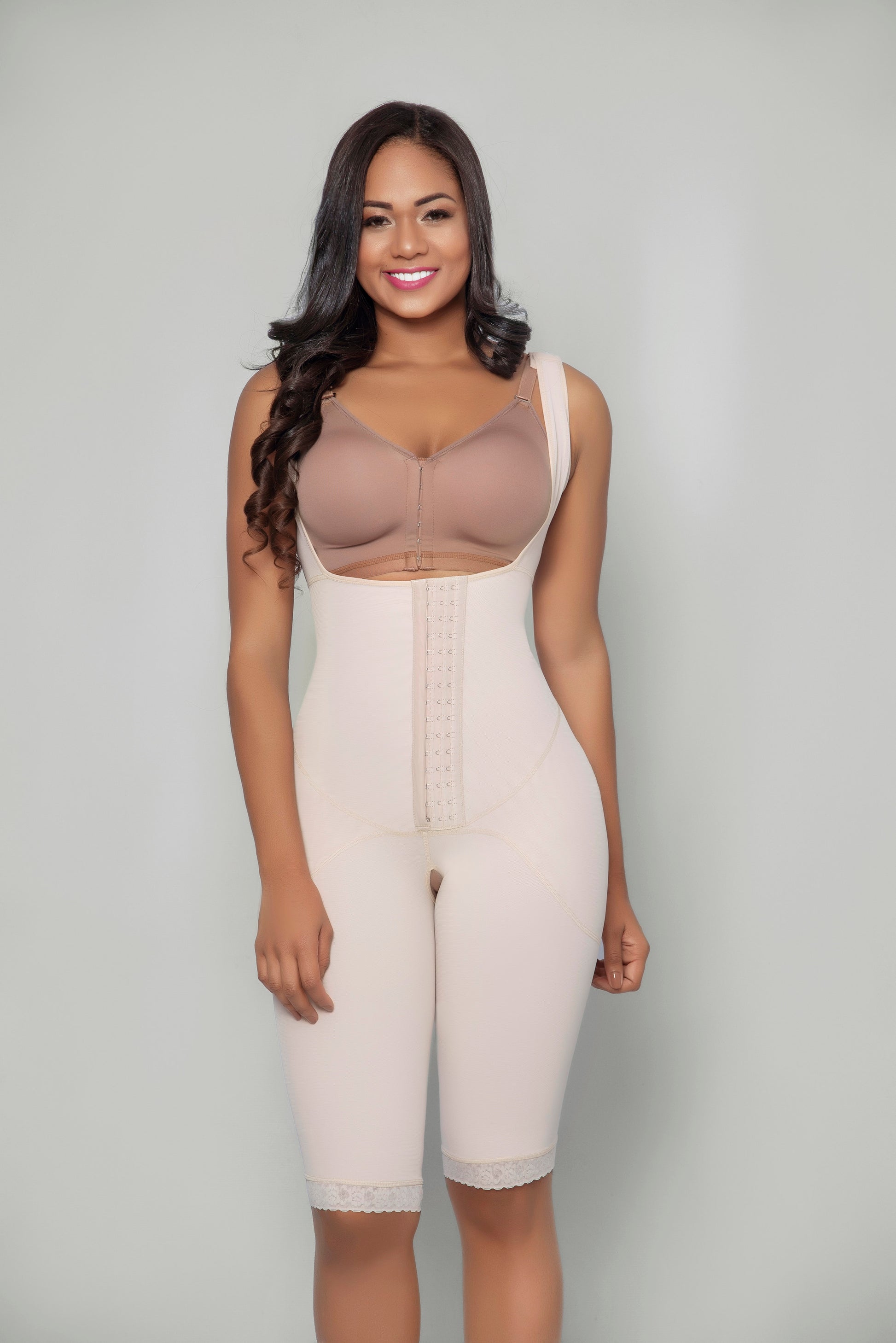 Braless full body above knee faja with sleeves - Contour Fajas